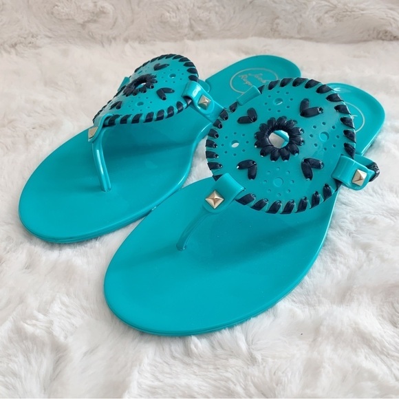 Jack Rogers Georgica Jelly Sandals Sz 7 Teal Black - Picture 5 of 5
